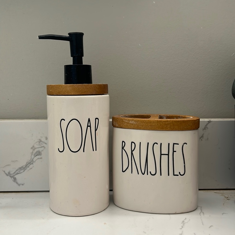 Rae Dunn Soap and Brush Dispensers